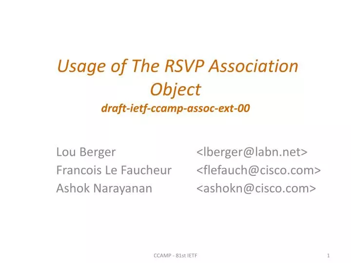 usage of the rsvp association object draft ietf ccamp assoc ext 00
