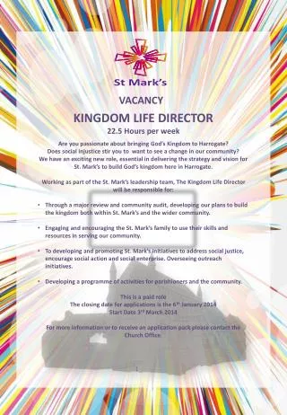 KINGDOM LIFE DIRECTOR 22.5 Hours per week