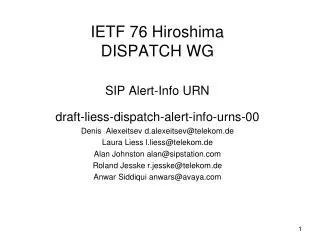 IETF 76 Hiroshima DISPATCH WG SIP Alert-Info URN