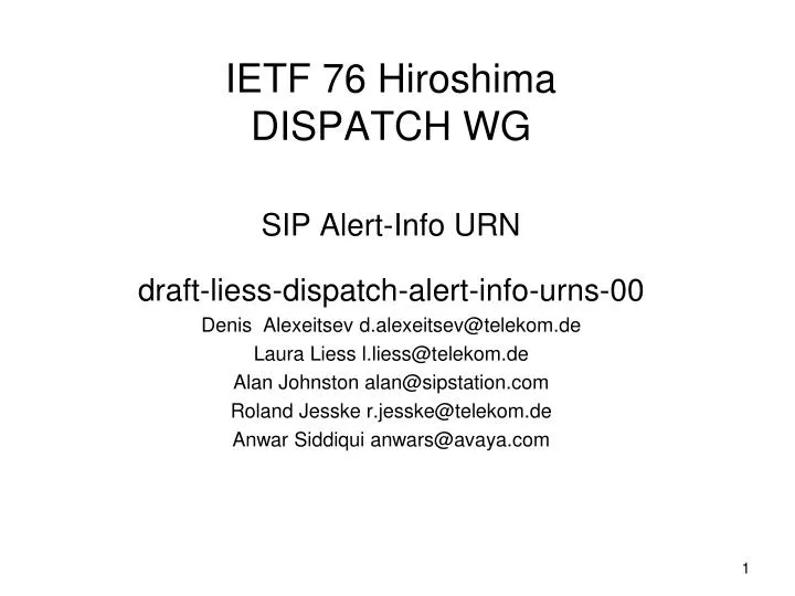 ietf 76 hiroshima dispatch wg sip alert info urn