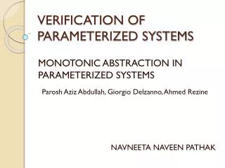 VERIFICATION OF PARAMETERIZED SYSTEMS