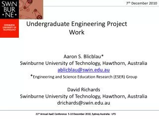 Undergraduate Engineering Project Work