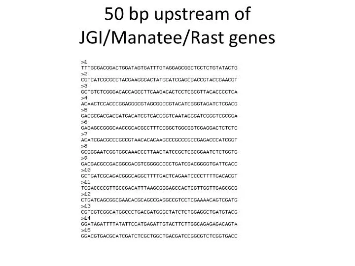 50 bp upstream of jgi manatee rast genes