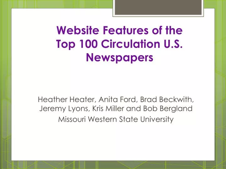 website features of the top 100 circulation u s newspapers
