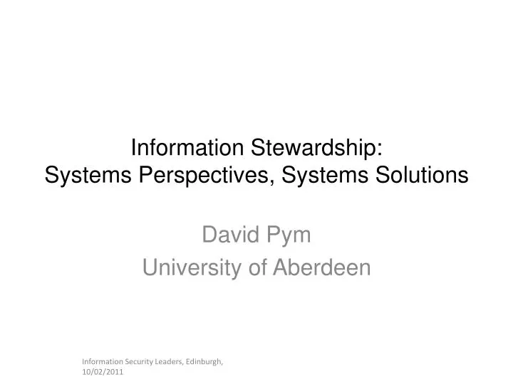 information stewardship systems perspectives systems solutions