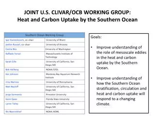JOINT U.S. CLIVAR/OCB WORKING GROUP: Heat and Carbon Uptake by the Southern Ocean