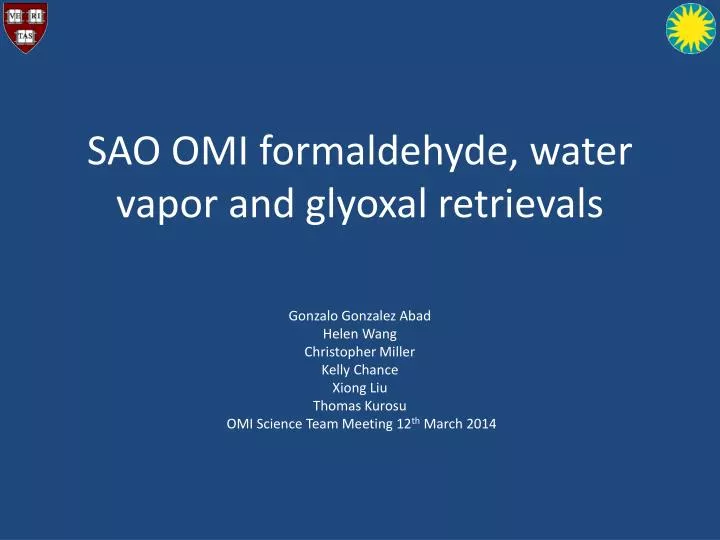 sao omi formaldehyde water vapor and glyoxal retrievals