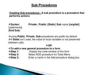 Sub Procedures