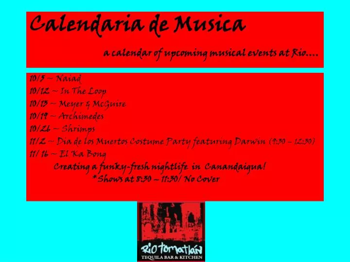 calendaria de musica a calendar of upcoming musical events at rio