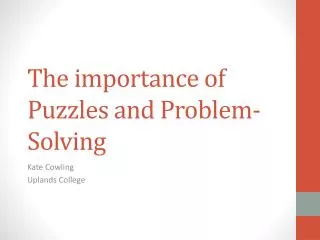 The importance of Puzzles and Problem-Solving