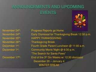 Announcements and Upcoming Events