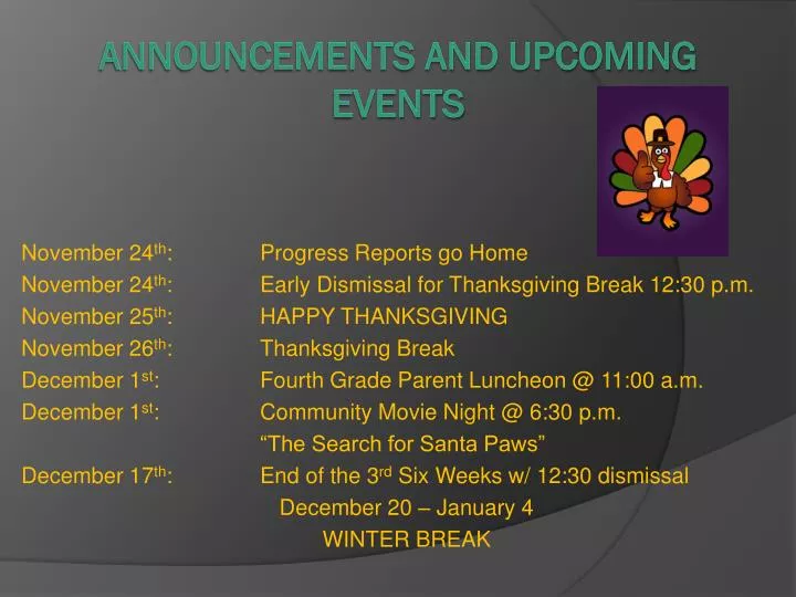 announcements and upcoming events