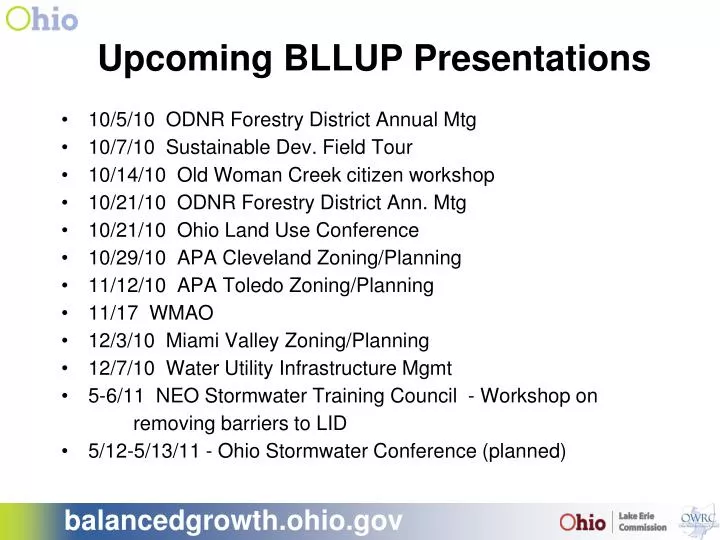 upcoming bllup presentations