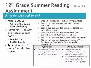 12 th grade summer reading assignment