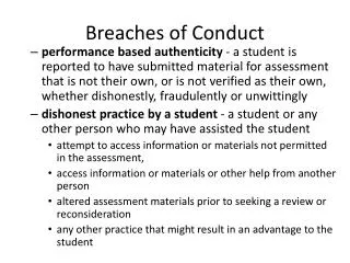 Breaches of Conduct