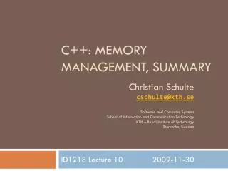 C++: Memory Management, Summary