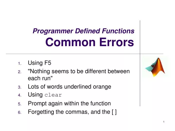 programmer defined functions common errors