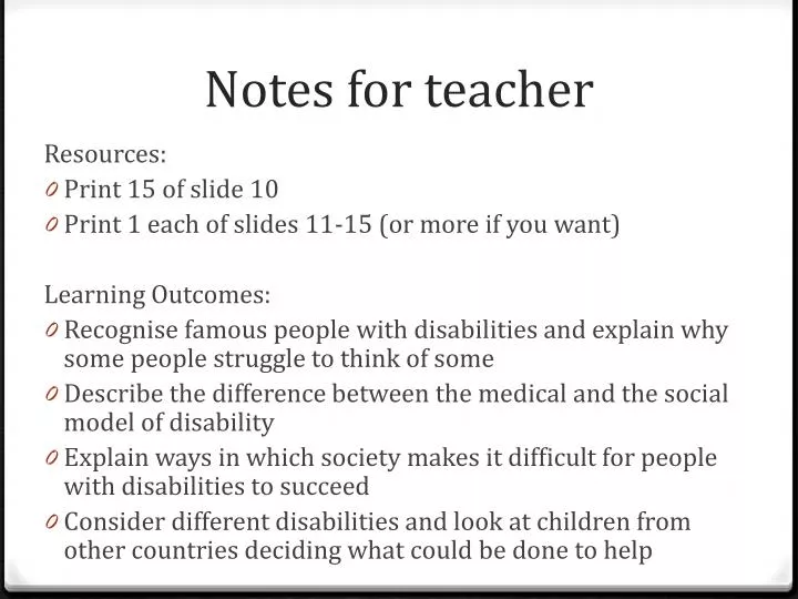 notes for teacher