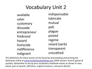 Vocabulary Unit 2