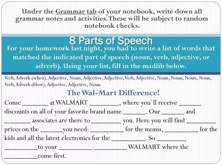 8 parts of speech