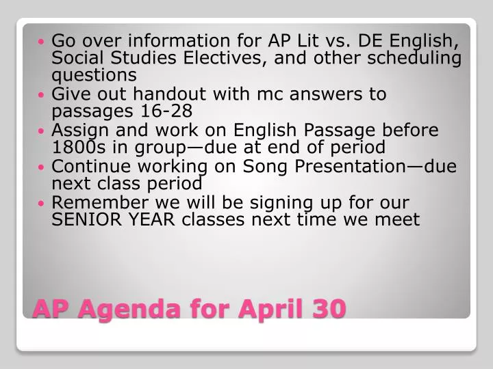 ap agenda for april 30