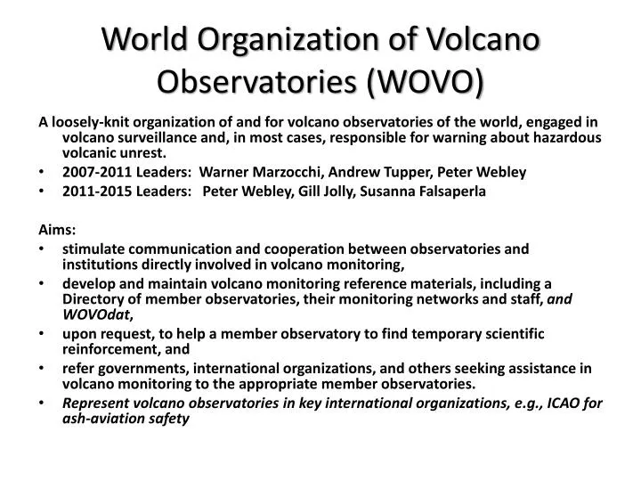 world organization of volcano observatories wovo