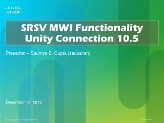 SRSV MWI Functionality Unity Connection 10.5