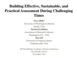 Building Effective, Sustainable, and Practical Assessment During Challenging Times