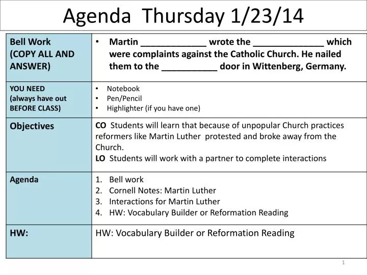 agenda thursday 1 23 14