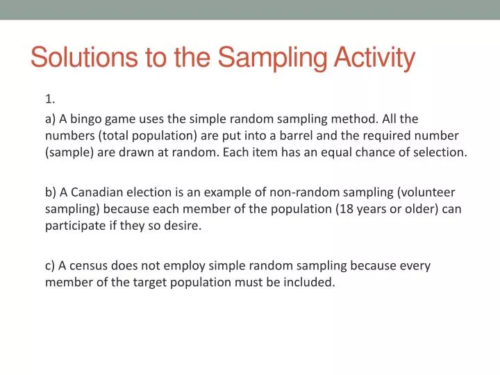 PPT - Solutions to the Sampling Activity PowerPoint Presentation, free  download - ID:2469680