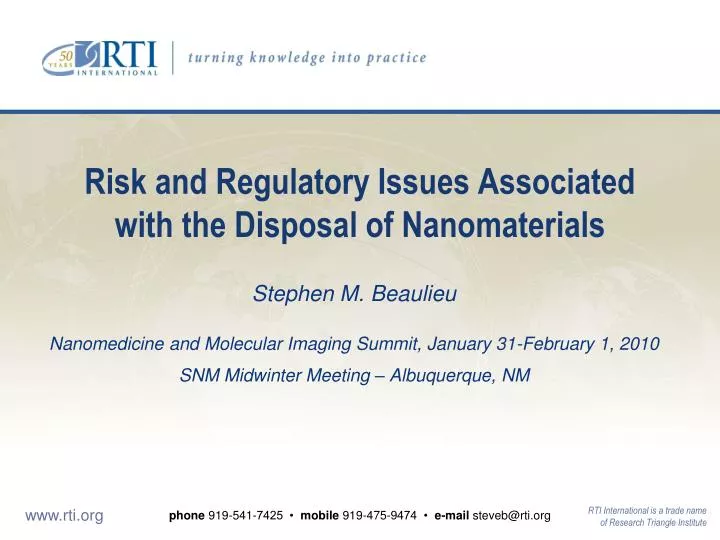 risk and regulatory issues associated with the disposal of nanomaterials