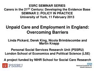 Unpaid Care and Employment in England: Overcoming Barriers