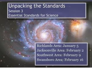 Unpacking the Standards Session 3 Essential Standards for Science