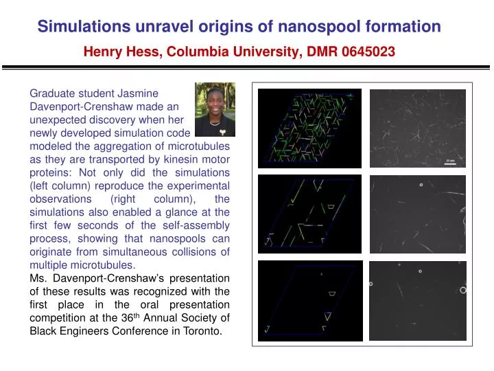 simulations unravel origins of nanospool formation henry hess columbia university dmr 0645023