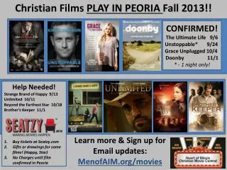 Christian Films PLAY IN PEORIA Fall 2013!!