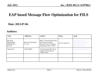 EAP based Message Flow Optimization for FILS