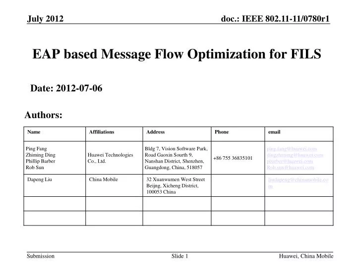 eap based message flow optimization for fils