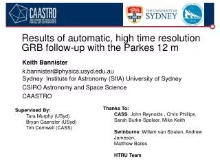 Results of automatic, high time resolution GRB follow-up with t he Parkes 12 m
