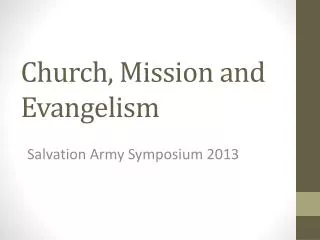 Church, Mission and Evangelism