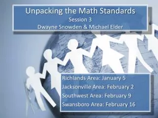 Unpacking the Math Standards Session 3 Dwayne Snowden &amp; Michael Elder