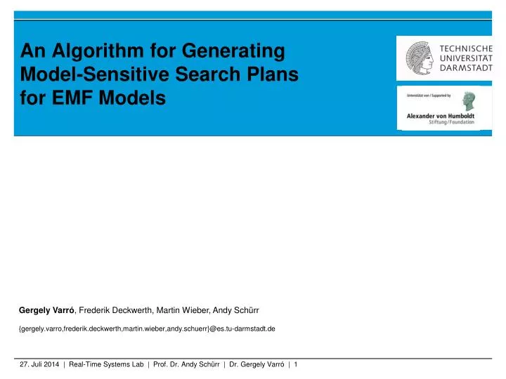 an algorithm for generating model sensitive search plans for emf models