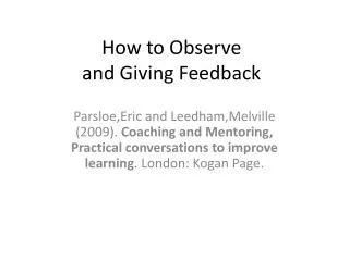 How to Observe and Giving Feedback