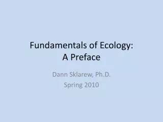 Fundamentals of Ecology: A Preface