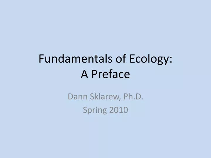 fundamentals of ecology a preface