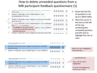 How to delete unneeded questions from a WBI participant feedback questionnaire (1)