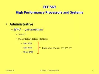 ECE 569 High Performance Processors and Systems