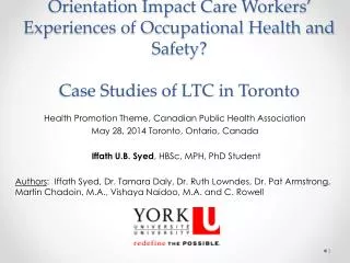 Health Promotion Theme, Canadian Public Health Association May 28, 2014 Toronto, Ontario, Canada