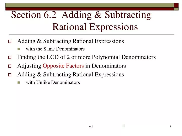 section 6 2 adding subtracting rational expressions