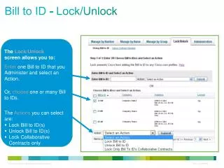 Bill to ID - Lock/Unlock