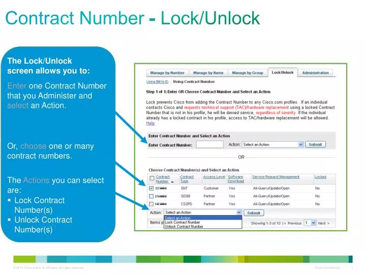 contract number lock unlock
